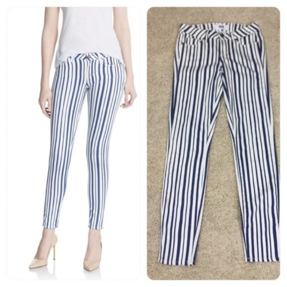 Paige Verdugo Blue and White Stripe Jeans - Picture 2 of 14